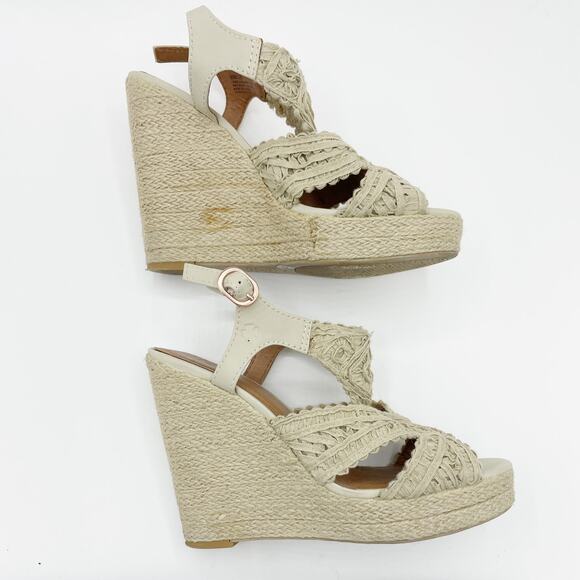 Lucky Brand Ridgeview Macrame Platform Wedge Sandal Cream Tan 8 - Picture 10 of 10